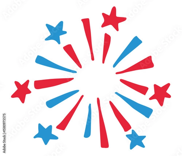 Fototapeta Red and Blue Fireworks Starburst Festive Vector Illustration with Dynamic Celebration Bursts on White Background