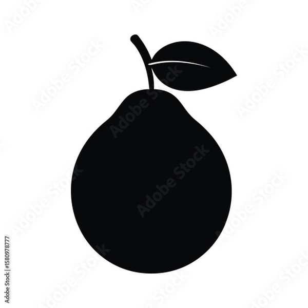 Fototapeta Simple pear with leaf silhouette is displayed against a transparent background