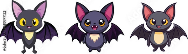 Fototapeta Cute Cartoon Bat Characters Vector Set for Halloween. 