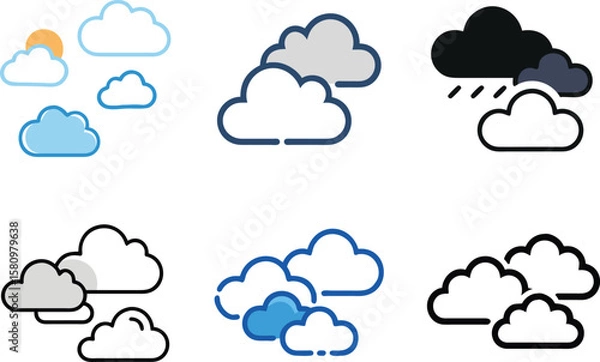 Fototapeta Colorful Cloud Icons Set for Web and UI Design. 