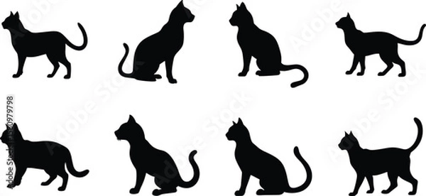 Fototapeta Black Cat Silhouettes in Multiple Poses Vector Set. 