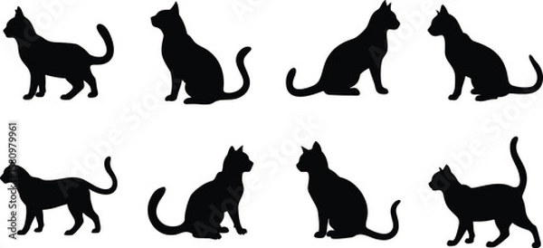 Fototapeta Black Cat Silhouettes in Multiple Poses Vector Set. 