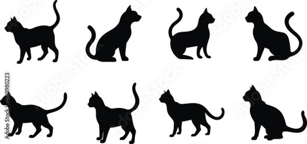 Fototapeta Black Cat Silhouettes in Multiple Poses Vector Set. 