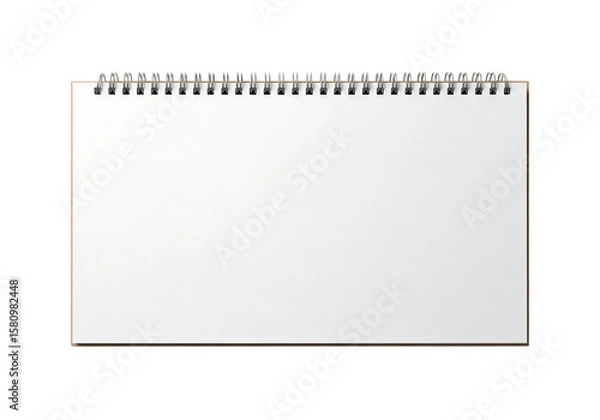 Fototapeta Open blank spiral bound sketchbook or notepad with white pages. Isolated on transparent background, png
