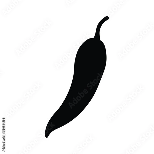 Fototapeta Single black silhouette of a chili pepper against white conveys simplicity and spice