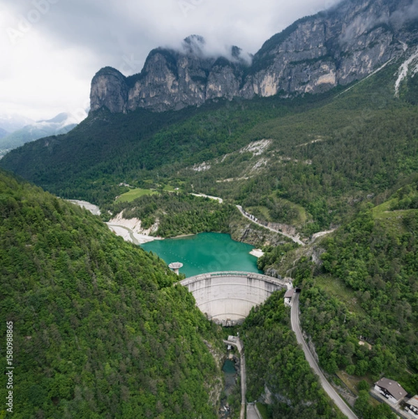 Obraz Diga die Pontesei, Lago di Pontesei, Italia, Lago, Staumauer, Stausee, Hydrologie, Hydro