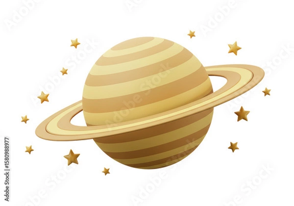 Fototapeta Isolated Saturn Planet with Rings and Stars 3D Render