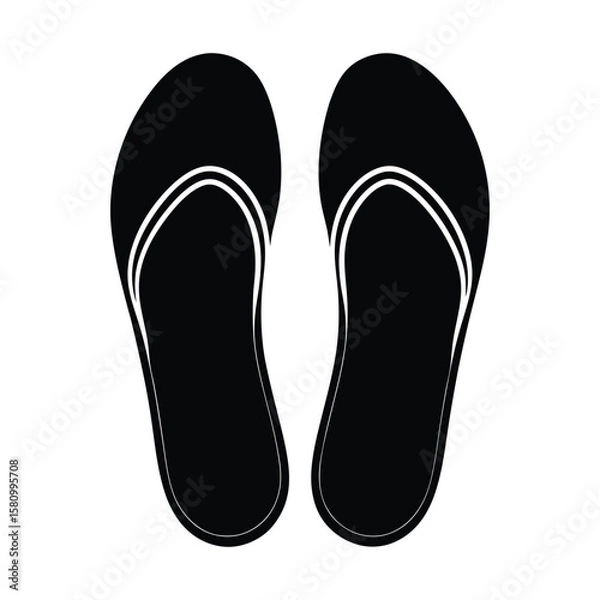 Fototapeta Symmetrical black and white flip flops suggest relaxed summer style and casual comfort with transparent background