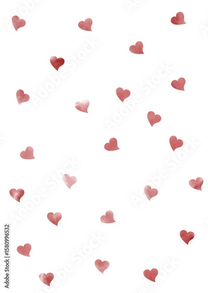 Fototapeta Watercolor seamless pattern with red heart on white background