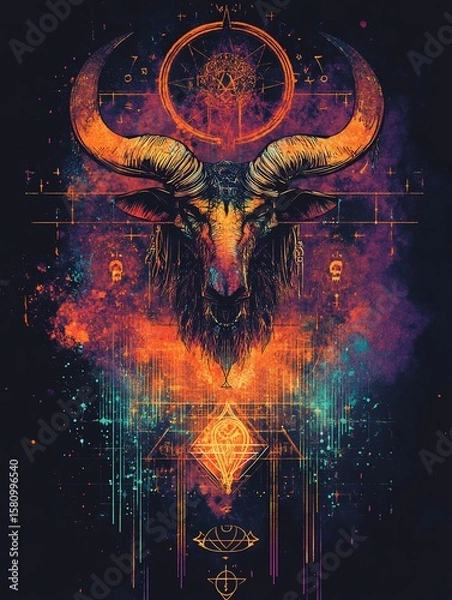 Fototapeta Abstract bull design, vibrant colors, ornate patterns