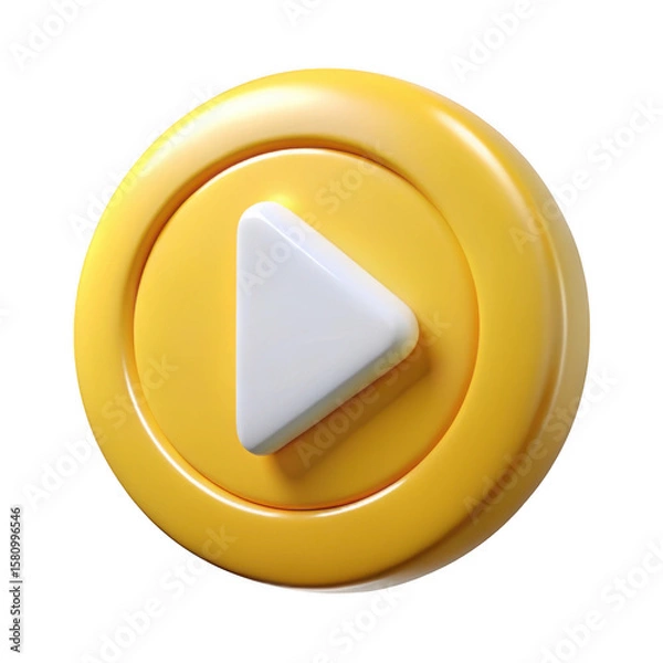 Fototapeta Glossy yellow circle play button icon isolated on transparent background