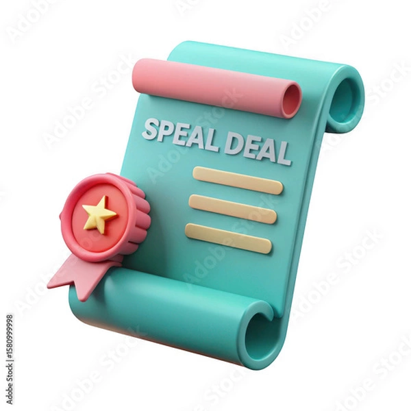 Fototapeta 3d rendered special deal scroll with seal isolated on transparent background