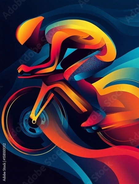 Fototapeta Abstract cyclist in motion