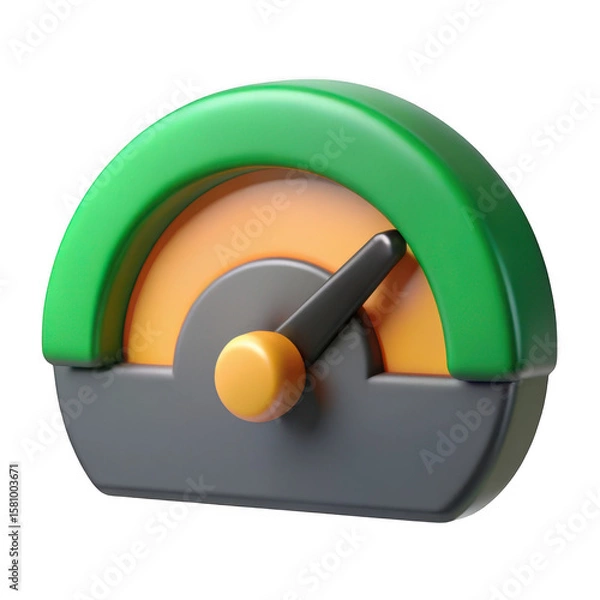 Fototapeta Stylized 3d gauge with green arc and orange dial isolated on transparent background