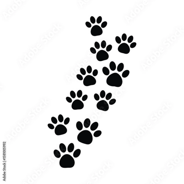 Fototapeta Trail of stylized black paw prints appears on a white background, forming a path