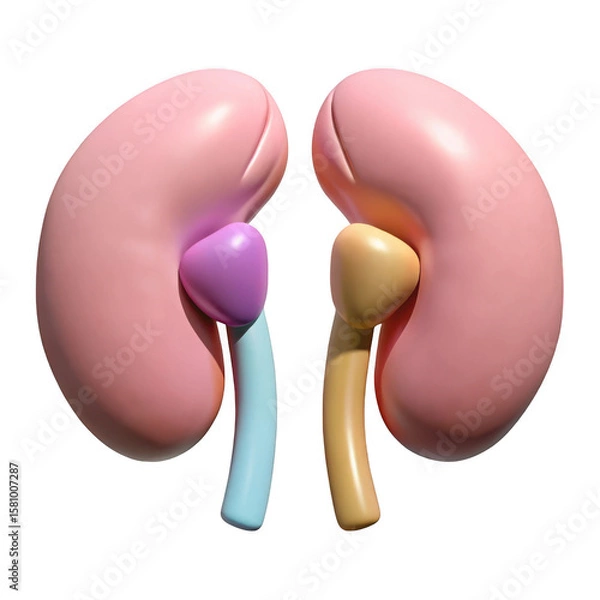 Fototapeta Stylized 3d rendering of human kidneys with adrenal glands isolated on transparent background
