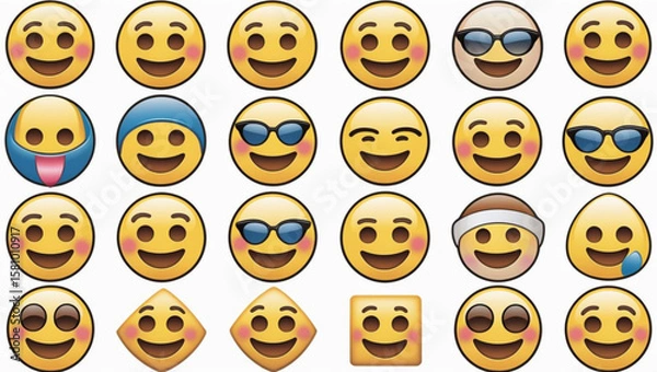 Obraz Set of Diverse Happy and Smiling Emojis with Accessories