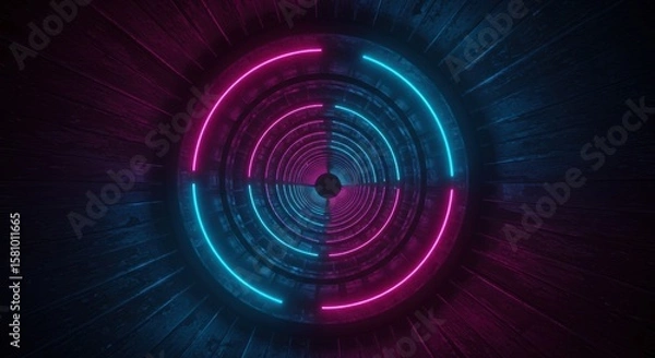 Obraz Spiral Futuristic Tunnel with Blue and Pink Neon Lights