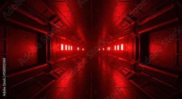 Obraz Futuristic Sci-Fi Tunnel with Emergency Red Alert