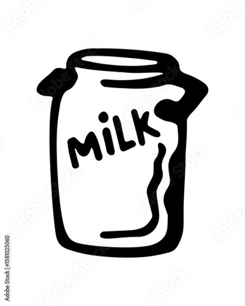 Fototapeta Vector black and white illustration of a milk can on a white isolated background