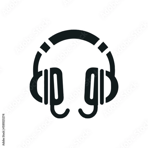 Obraz Black silhouette of headphones on a white background, symbolizing audio technology and listening