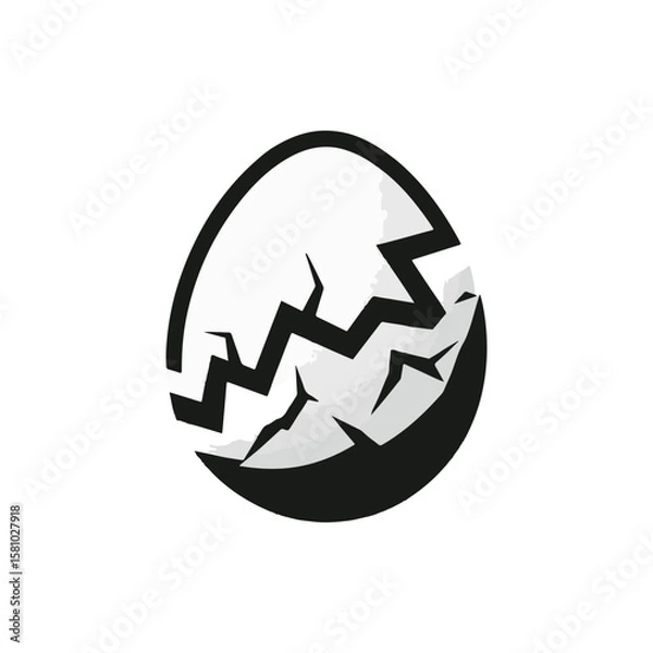 Obraz Cracked egg illustration symbolizing new beginnings, set against a minimalist white background