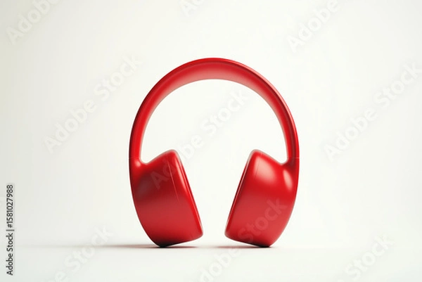 Obraz Red Over Ear Headphones on White Background – Modern Wireless Audio Device, Music Listening Gadget, Minimal Studio Composition