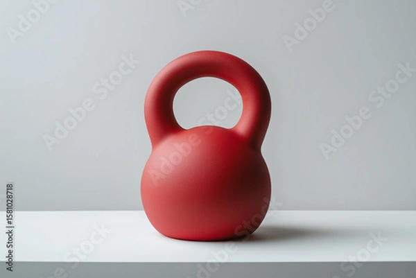 Obraz Red Kettlebell on Neutral Background – Fitness Weight Equipment, Gym Training Object, Minimal Sport Composition