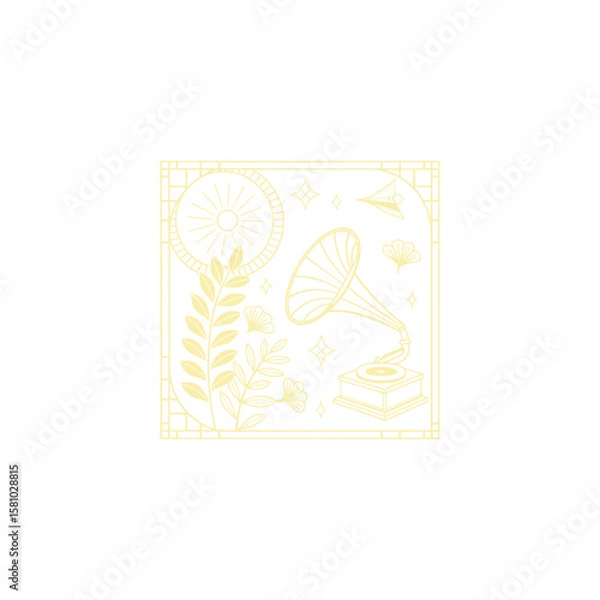 Fototapeta Gold art deco panel and border with ornament on white background