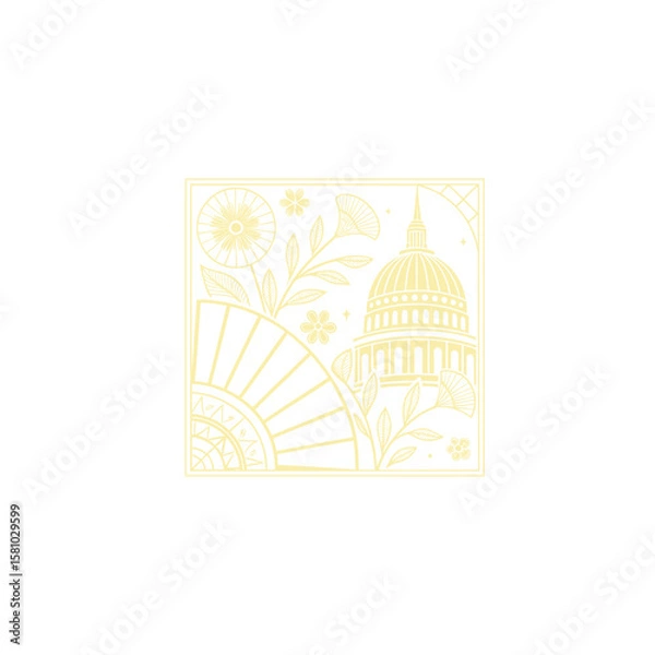 Fototapeta Gold art deco panel and border with ornament on white background