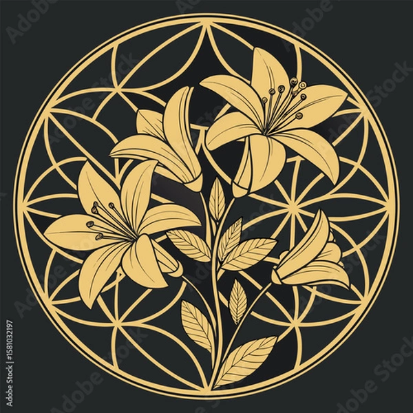 Fototapeta Elegant floral arrangement within geometric circle design vector illustration