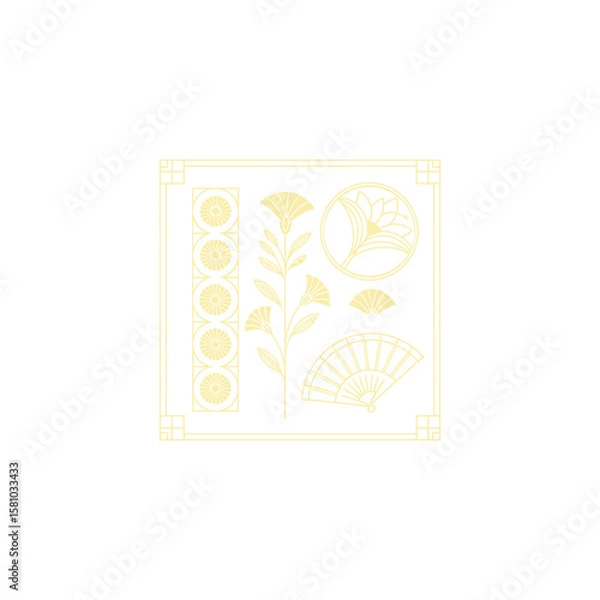 Fototapeta Gold art deco panel and border with ornament on white background
