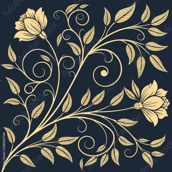 Fototapeta Elegant floral design with golden leaves and swirls ready for seamless integration into various design projects