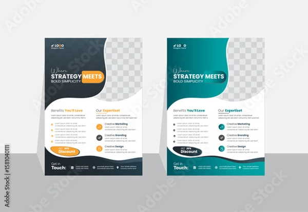 Fototapeta Modern creative A4-sized business flyer design template layout with organic black and green shapes