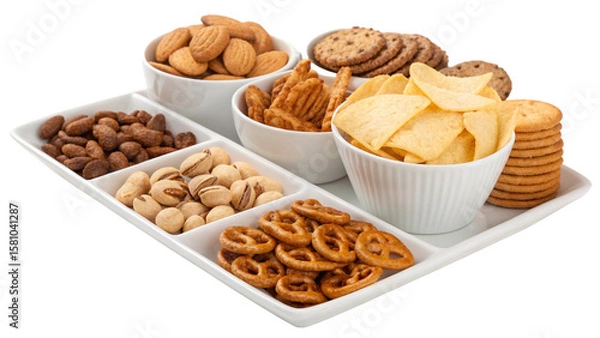 Fototapeta Various Types of Snacks isolated on White or Transparent  Background