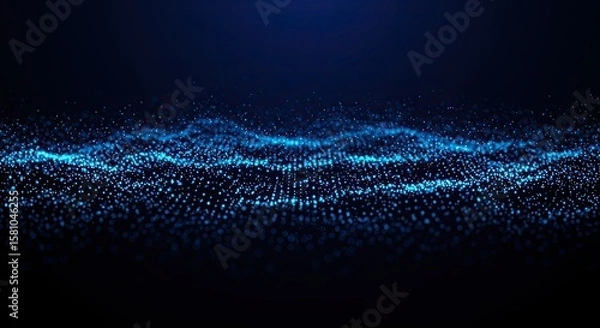 Fototapeta Abstract blue particles forming a wave in the dark