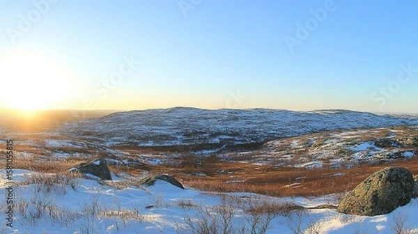 Fototapeta Melting ice sheet with scattered dark dust, symbolizing the urgent impact of environmental change.