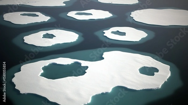Fototapeta Melting ice sheet with scattered dark dust, symbolizing the urgent impact of environmental change.
