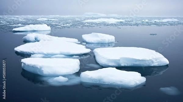 Fototapeta Melting ice sheet with scattered dark dust, symbolizing the urgent impact of environmental change.
