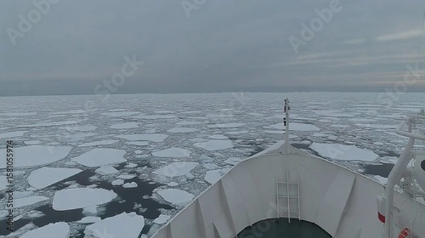 Fototapeta Melting ice sheet with scattered dark dust, symbolizing the urgent impact of environmental change.