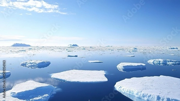 Fototapeta Melting ice sheet with scattered dark dust, symbolizing the urgent impact of environmental change.