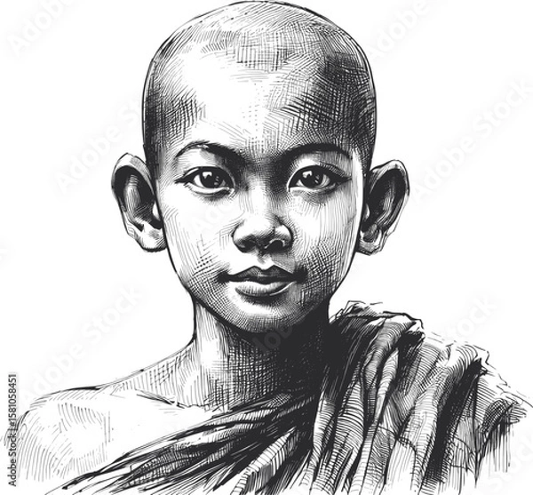 Fototapeta No Possessions, Infinite Riches Thai neophyte linework vintage ink sketch hand drawn pen drawing illustration background vector