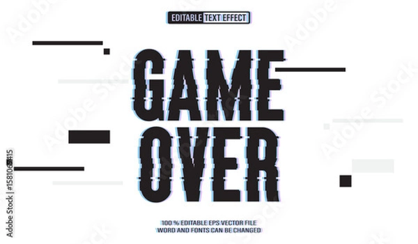Fototapeta Editable 3d text style effect - Game Over Glitch White Background text effect Template