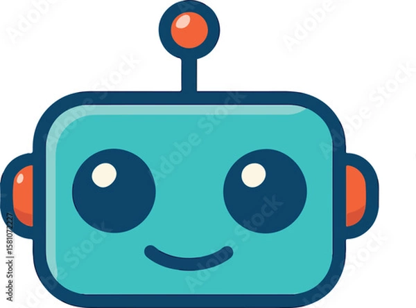 Fototapeta Cartoon Robot Icon: A minimalistic cartoon robot icon featuring a square head, circular eyes, and antenna, symbolizing friendly technology.