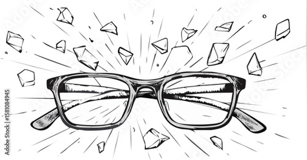 Obraz broken pieces of shattered glasses fragments, cutout png.three-dimensional, transparent, cut-out, glasses, ice, piece, sharp, shattered, broken, fragment, blast, burst, diamond, explode, explosion, 
