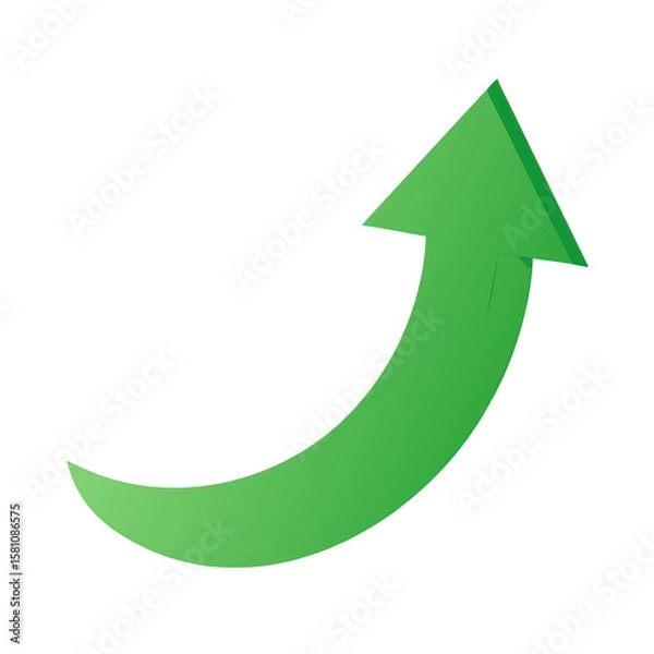 Fototapeta Green Upward Curved Arrow on Transparent Background
