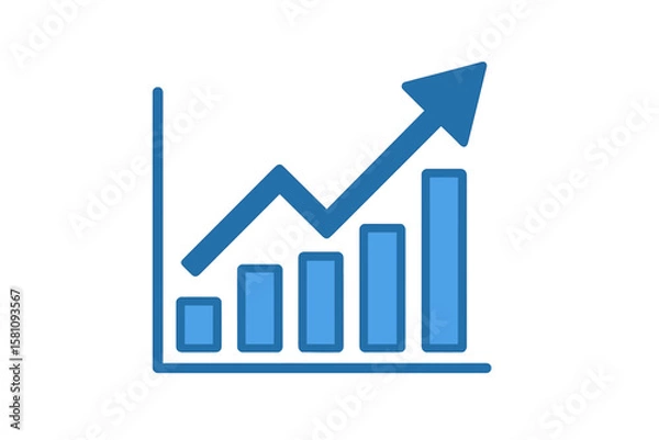 Fototapeta The 'blue business arrow and graph' on the  market is an icon that represents an upward trend, pointing towards growth on an economic chart, indicating rises on a financial board