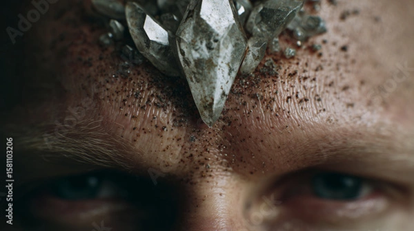 Fototapeta Close-up of a forehead with thoughts forming a crystal or gem