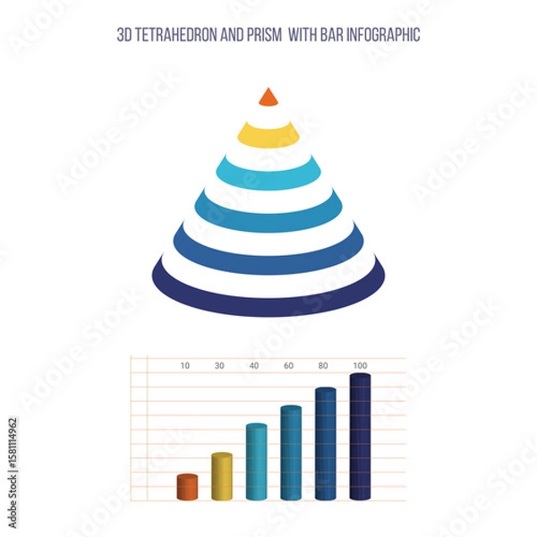 Fototapeta 3D Tetrahedron and Prism  With Bar Infographic