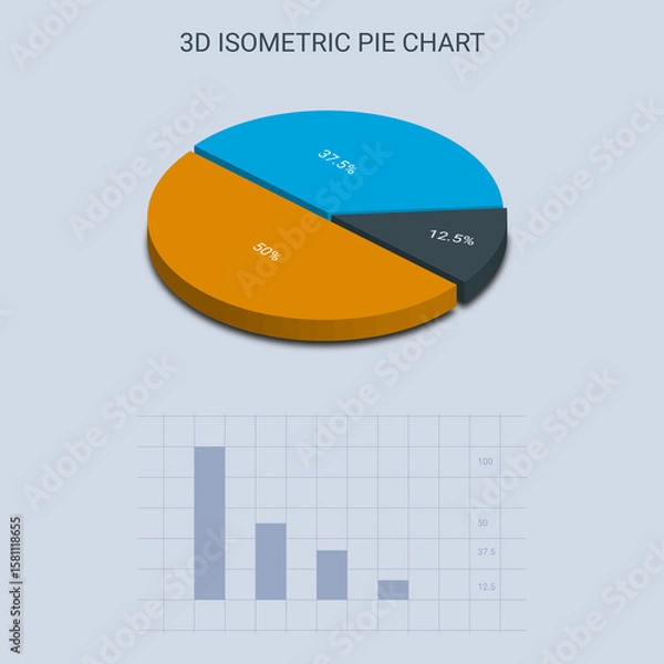 Fototapeta Isometric 3d Pie chart 3 by 1 Vector